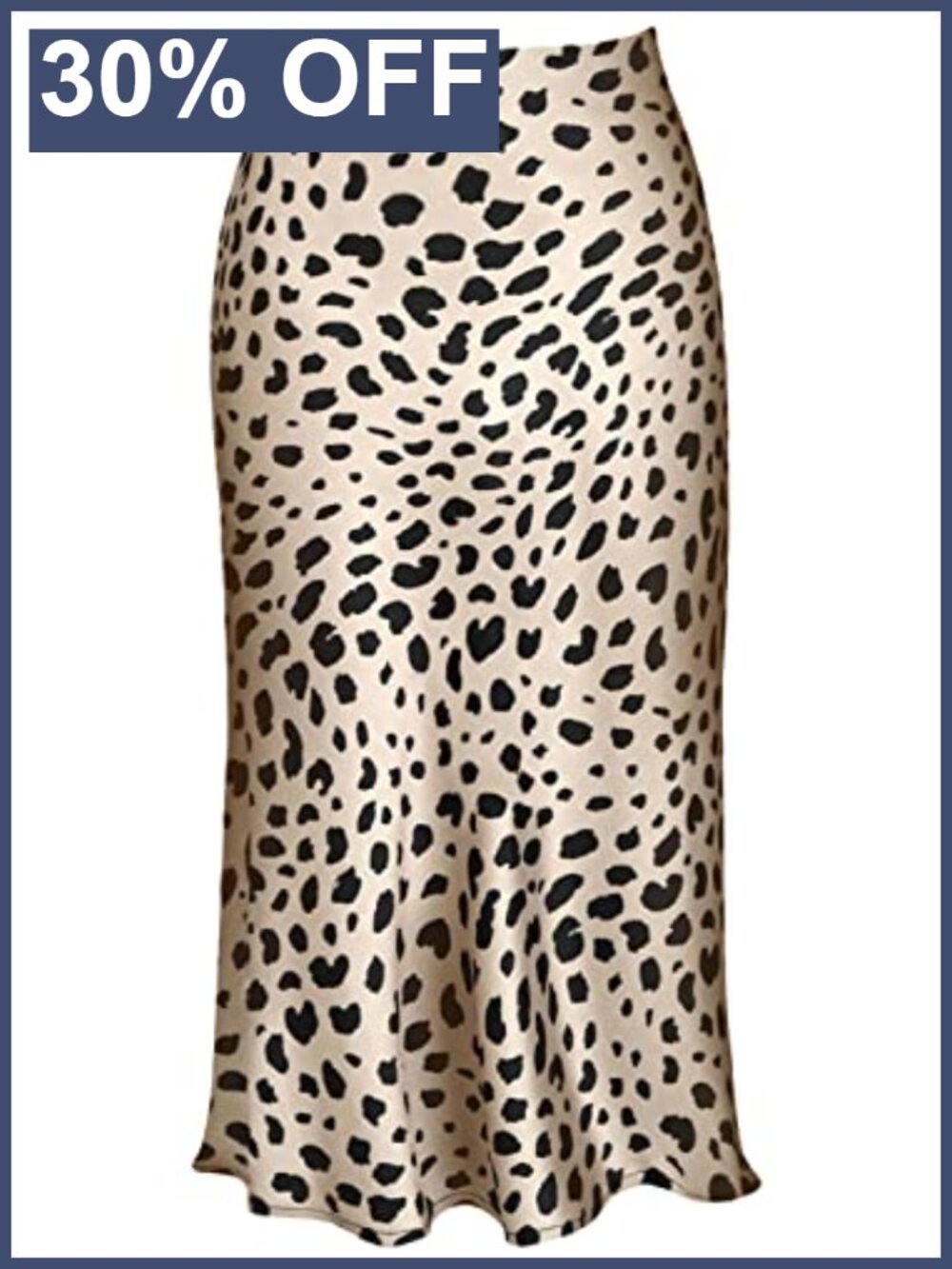 Women's Leopard Print Midi Skirt Silk Satin High Waist A-Line Summer